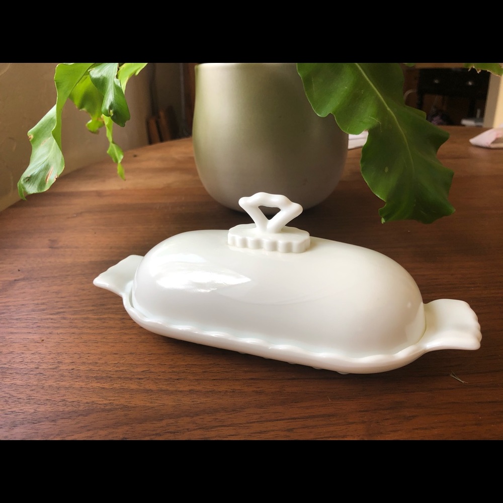Vintage white milk glass butter dish